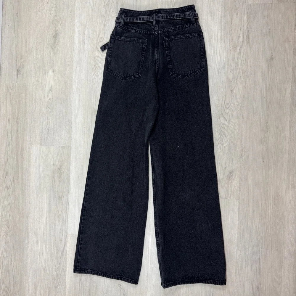 3.1 Phillip Lim High Rise Wide Leg Belted Jeans Womens 0 Washed‎ Black $475